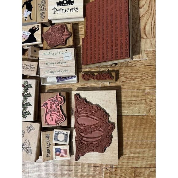 Collection of Random Rubber Stamps 50 pcs Used - Picture 2 of 11